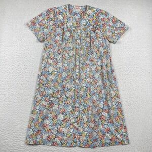 Smart Time Floral Duster Robe Womens Medium Blue Snap Front Housecoat Vintage